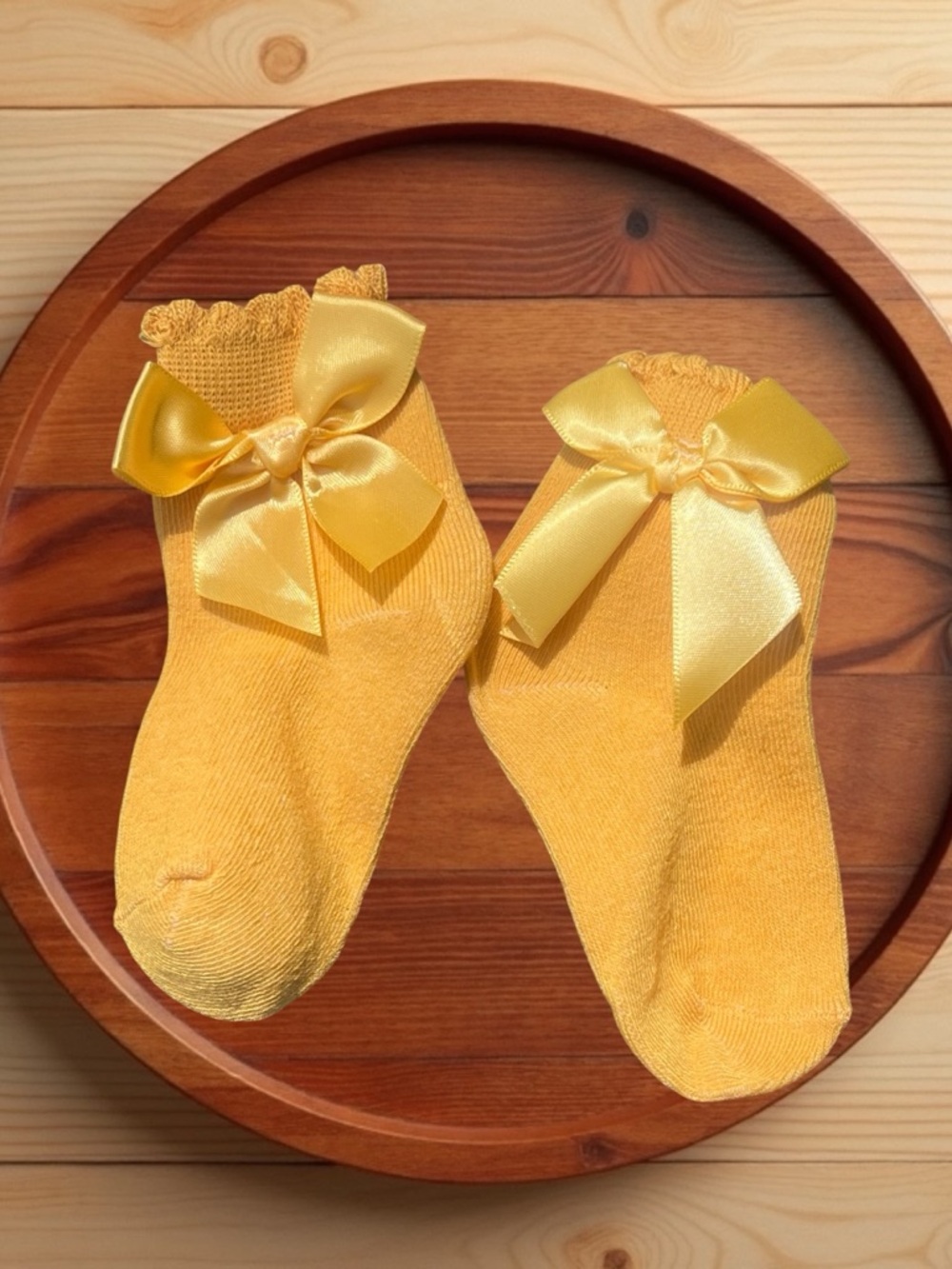 Yellow Bow Baby Socks - Ruffled Anklet - Picture 2 of 8